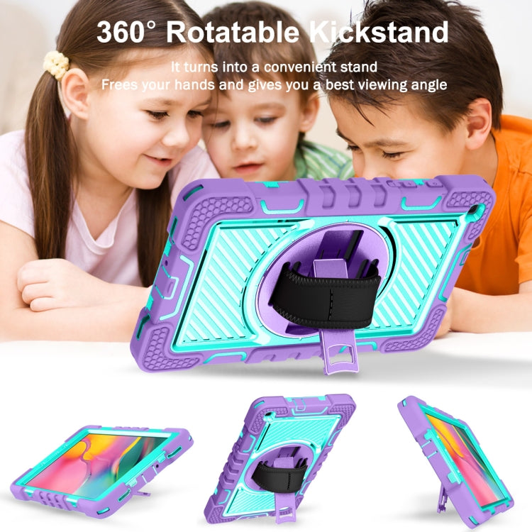 For Samsung Galaxy Tab A 8.0 2019 T290 360 Degree Rotation Contrast Color Shockproof Silicone + PC Case with Holder & Hand Grip Strap & Shoulder Strap(Purple + Mint Green) - Other Galaxy Tab PC by buy2fix | Online Shopping UK | buy2fix