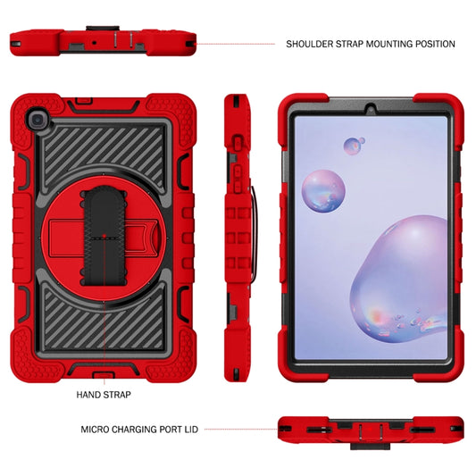 For Samsung Galaxy Tab A 8.4 2020 T307 360 Degree Rotation Contrast Color Shockproof Silicone + PC Case with Holder & Hand Grip Strap & Shoulder Strap(Red+Black) - Tab A 8.4 (2020) by buy2fix | Online Shopping UK | buy2fix
