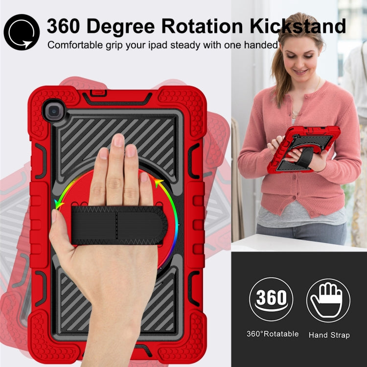 For Samsung Galaxy Tab A 8.4 2020 T307 360 Degree Rotation Contrast Color Shockproof Silicone + PC Case with Holder & Hand Grip Strap & Shoulder Strap(Red+Black) - Tab A 8.4 (2020) by buy2fix | Online Shopping UK | buy2fix