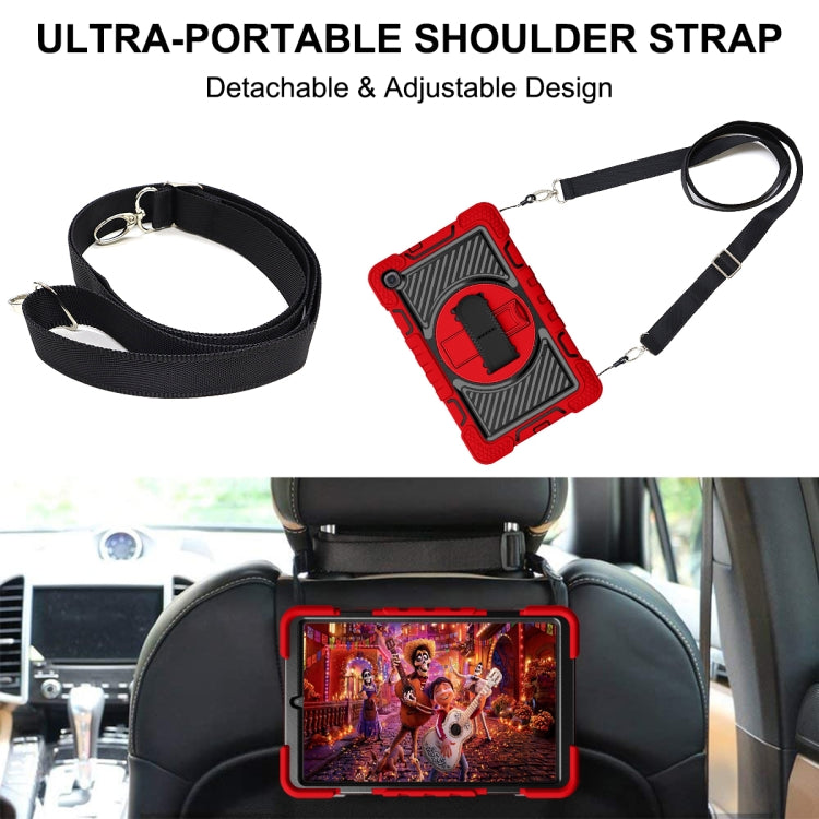 For Samsung Galaxy Tab A 8.4 2020 T307 360 Degree Rotation Contrast Color Shockproof Silicone + PC Case with Holder & Hand Grip Strap & Shoulder Strap(Red+Black) - Tab A 8.4 (2020) by buy2fix | Online Shopping UK | buy2fix