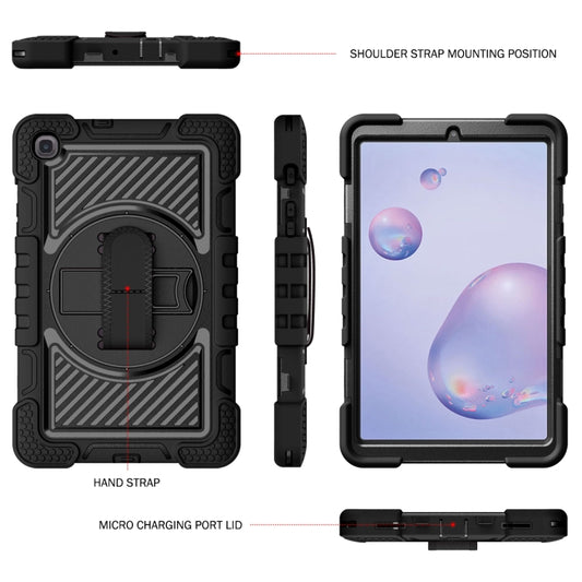 For Samsung Galaxy Tab A 8.4 2020 T307 360 Degree Rotation Contrast Color Shockproof Silicone + PC Case with Holder & Hand Grip Strap & Shoulder Strap(Black) - Tab A 8.4 (2020) by buy2fix | Online Shopping UK | buy2fix