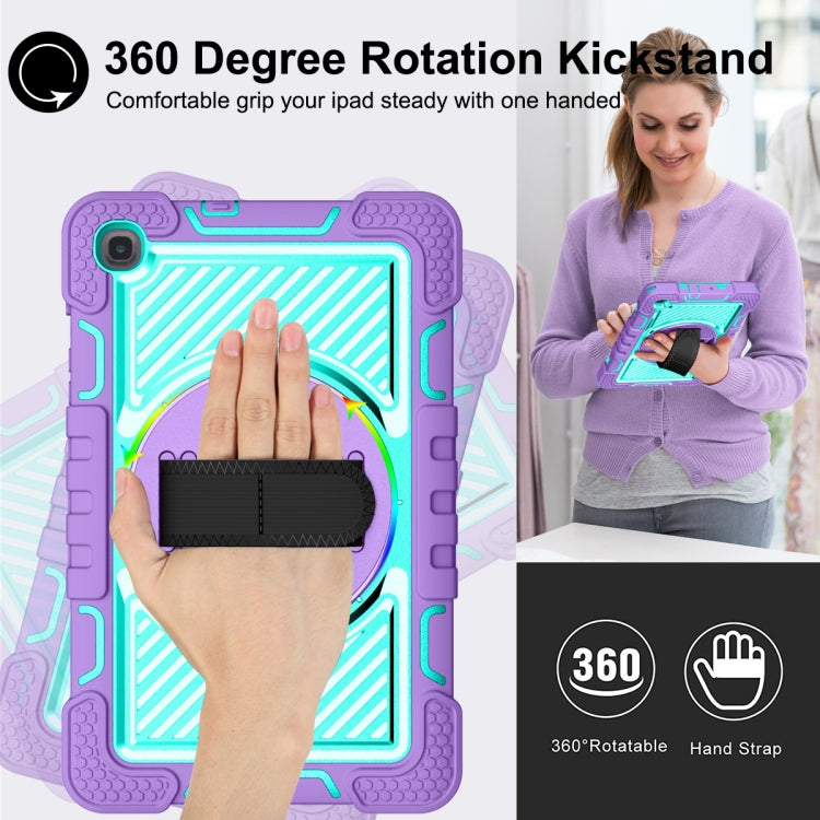 For Samsung Galaxy Tab A 8.4 2020 T307 360 Degree Rotation Contrast Color Shockproof Silicone + PC Case with Holder & Hand Grip Strap & Shoulder Strap(Purple + Mint Green) - Tab A 8.4 (2020) by buy2fix | Online Shopping UK | buy2fix
