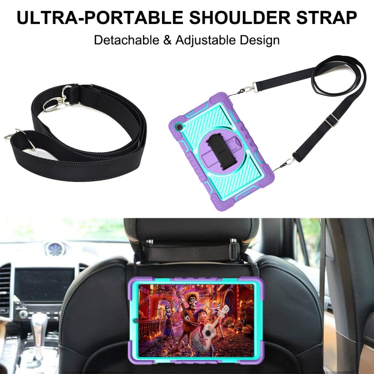 For Samsung Galaxy Tab A 8.4 2020 T307 360 Degree Rotation Contrast Color Shockproof Silicone + PC Case with Holder & Hand Grip Strap & Shoulder Strap(Purple + Mint Green) - Tab A 8.4 (2020) by buy2fix | Online Shopping UK | buy2fix