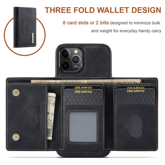 For iPhone 12 / 12 Pro DG.MING M1 Series 3-Fold Multi Card Wallet + Magnetic Back Cover Shockproof Case with Holder Function(Black) by DG.MING