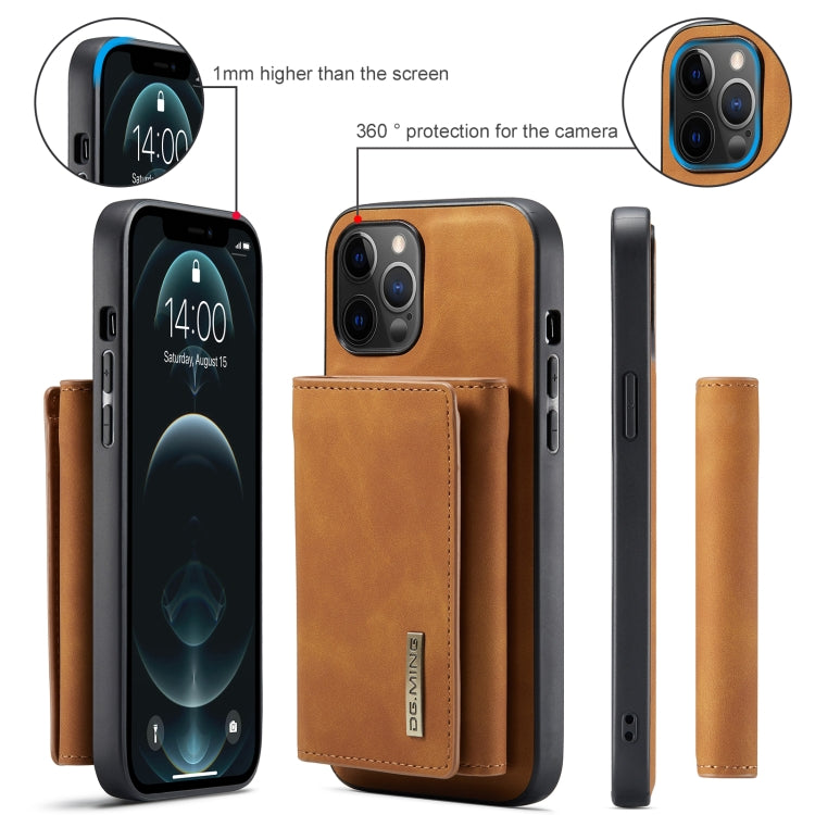 For iPhone 12 / 12 Pro DG.MING M1 Series 3-Fold Multi Card Wallet + Magnetic Back Cover Shockproof Case with Holder Function(Brown) - iPhone 12 / 12 Pro Cases by DG.MING | Online Shopping UK | buy2fix