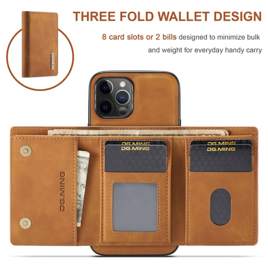 For iPhone 12 Pro Max DG.MING M1 Series 3-Fold Multi Card Wallet + Magnetic Back Cover Shockproof Case with Holder Function(Brown) by DG.MING