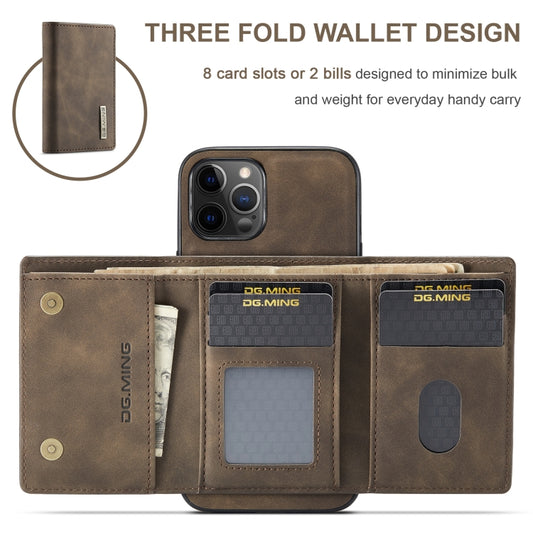 For iPhone 12 Pro Max DG.MING M1 Series 3-Fold Multi Card Wallet + Magnetic Back Cover Shockproof Case with Holder Function(Coffee) by DG.MING