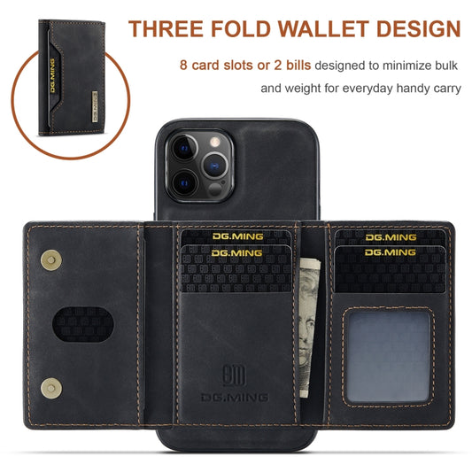 For iPhone 12 / 12 Pro DG.MING M2 Series 3-Fold Multi Card Bag + Magnetic Back Cover Shockproof Case with Wallet & Holder Function(Black) by DG.MING