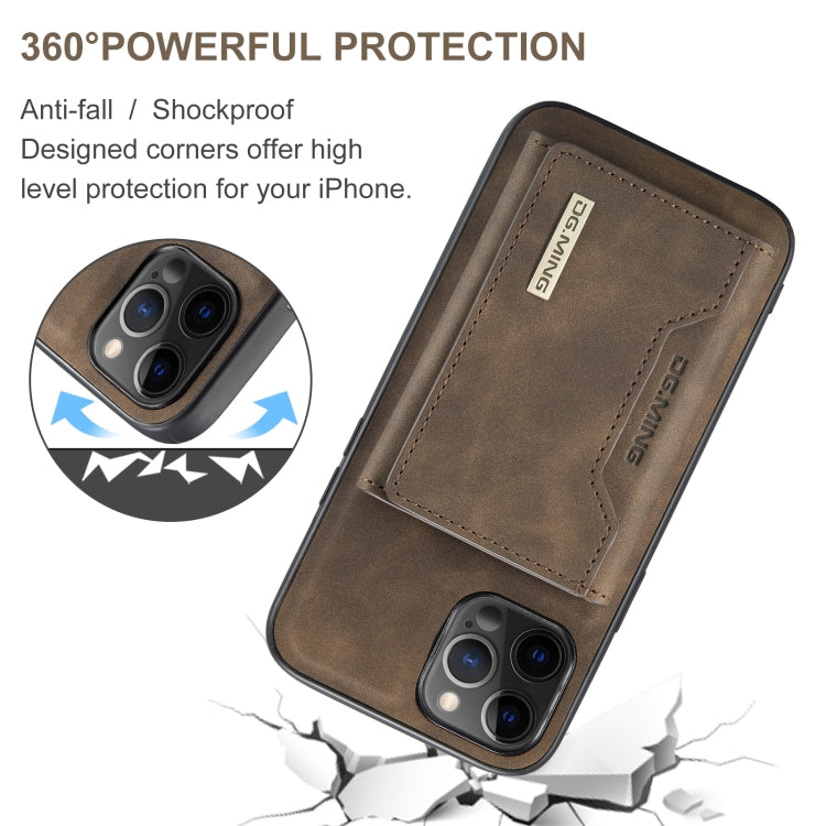 For iPhone 12 / 12 Pro DG.MING M2 Series 3-Fold Multi Card Bag + Magnetic Back Cover Shockproof Case with Wallet & Holder Function(Coffee) - iPhone 12 / 12 Pro Cases by DG.MING | Online Shopping UK | buy2fix