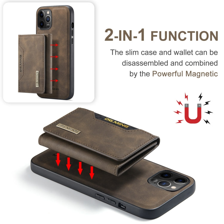 For iPhone 12 / 12 Pro DG.MING M2 Series 3-Fold Multi Card Bag + Magnetic Back Cover Shockproof Case with Wallet & Holder Function(Coffee) - iPhone 12 / 12 Pro Cases by DG.MING | Online Shopping UK | buy2fix