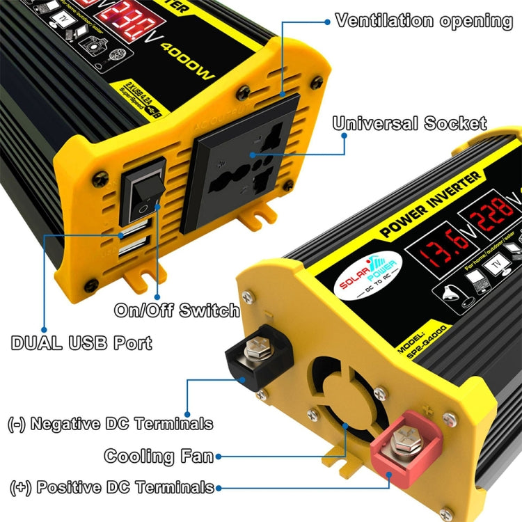Legend II Generation 12V to 110V 4000W Modified Square Wave Car Power Inverter(Black) - Modified Square Wave by buy2fix | Online Shopping UK | buy2fix