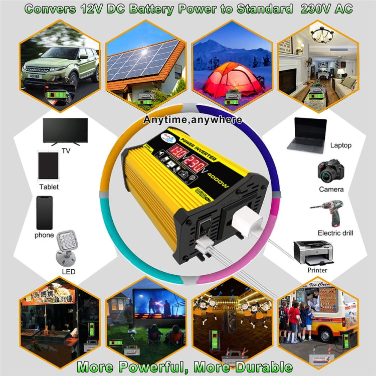 Legend II Generation 12V to 220V 4000W Modified Square Wave Car Power Inverter(Yellow) by buy2fix