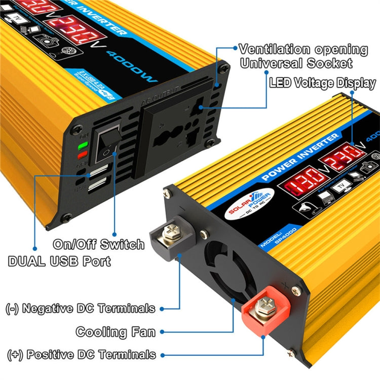 Tang II Generation 12V to 220V 4000W Modified Square Wave Car Power Inverter(Yellow) - Modified Square Wave by buy2fix | Online Shopping UK | buy2fix