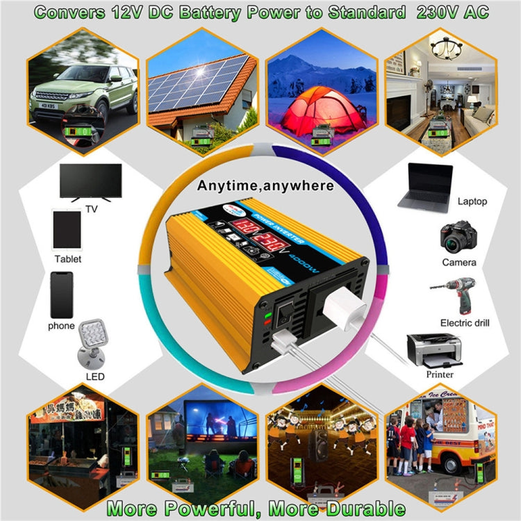 Tang II Generation 12V to 220V 4000W Modified Square Wave Car Power Inverter(Yellow) - Modified Square Wave by buy2fix | Online Shopping UK | buy2fix