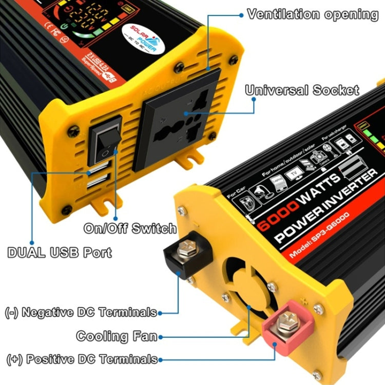 Legend III Generation DC12V to AC110V 6000W Modified Square Wave Car Power Inverter with LED Display(Black) - Modified Square Wave by buy2fix | Online Shopping UK | buy2fix