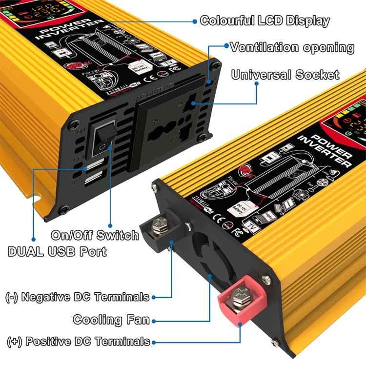 Tang III Generation 12V to 220V 6000W Modified Square Wave Car Power Inverter with LCD Display & Dual USB(Yellow) - Modified Square Wave by buy2fix | Online Shopping UK | buy2fix