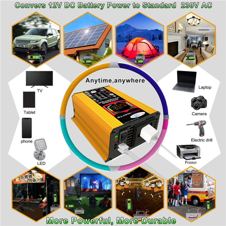 Tang III Generation 12V to 220V 6000W Modified Square Wave Car Power Inverter with LCD Display & Dual USB(Yellow) - Modified Square Wave by buy2fix | Online Shopping UK | buy2fix