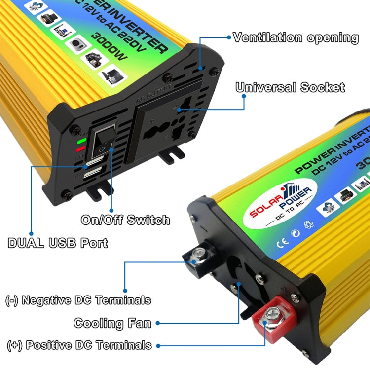 Legend I Generation DC12V to AC110V 3000W Modified Square Wave Car Power Inverter(Yellow) - Modified Square Wave by buy2fix | Online Shopping UK | buy2fix