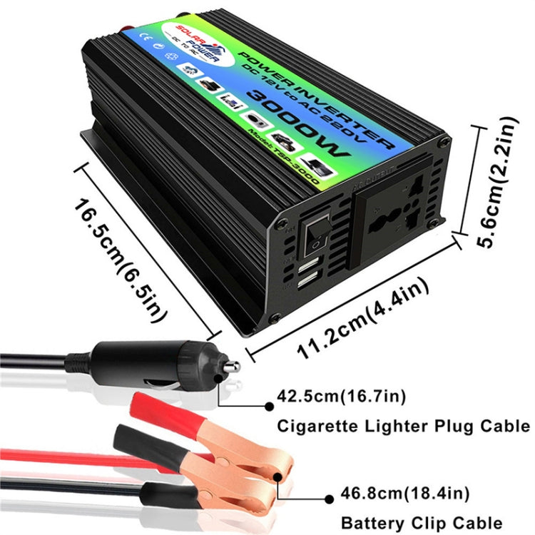 Tang I Generation 12V to 110V 3000W Modified Square Wave Intelligent Car Power Inverter with Dual USB(Black) - Modified Square Wave by buy2fix | Online Shopping UK | buy2fix