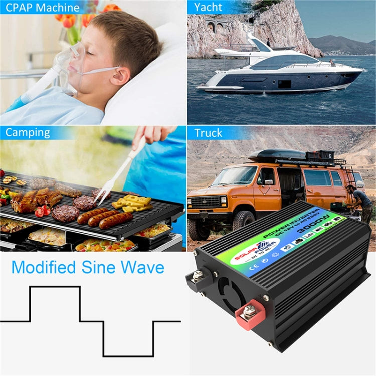 Tang I Generation 12V to 110V 3000W Modified Square Wave Intelligent Car Power Inverter with Dual USB(Black) - Modified Square Wave by buy2fix | Online Shopping UK | buy2fix