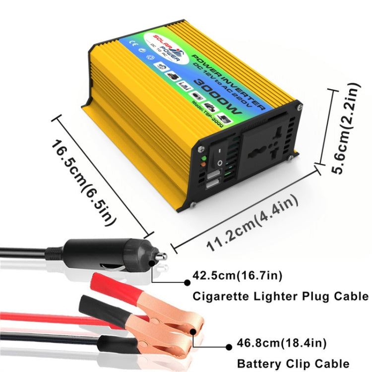 Tang I Generation 12V to 110V 3000W Modified Square Wave Intelligent Car Power Inverter with Dual USB(Yellow) - Modified Square Wave by buy2fix | Online Shopping UK | buy2fix