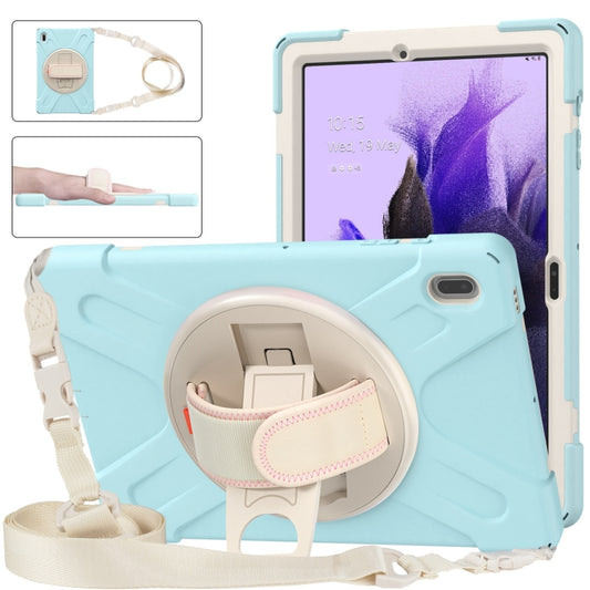 For Samsung Galaxy Tab S7 FE T730 / S7+ / S9+ /S8+ Silicone + PC Protective Case with Holder & Shoulder Strap(Ice Blue) by buy2fix