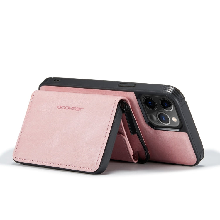 For iPhone 12 / 12 Pro JEEHOOD Magnetic Zipper Horizontal Flip Leather Case with Holder & Card Slot & Wallet(Pink) - iPhone 12 / 12 Pro Cases by JEEHOOD | Online Shopping UK | buy2fix