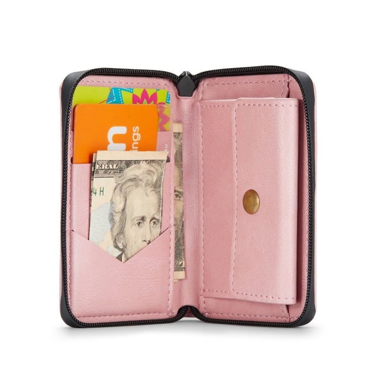 For iPhone 12 / 12 Pro JEEHOOD Magnetic Zipper Horizontal Flip Leather Case with Holder & Card Slot & Wallet(Pink) - iPhone 12 / 12 Pro Cases by JEEHOOD | Online Shopping UK | buy2fix