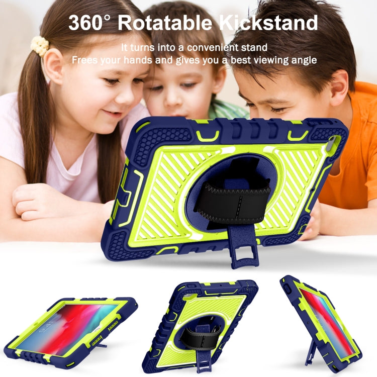 360 Degree Rotation Contrast Color Shockproof Silicone + PC Case with Holder & Hand Grip Strap & Shoulder Strap For iPad mini (2019) / 4(Navy Blue+Yellow Green) - iPad mini (2019) / mini 5 Cases by buy2fix | Online Shopping UK | buy2fix
