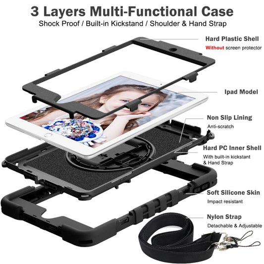 360 Degree Rotation Contrast Color Shockproof Silicone + PC Case with Holder & Hand Grip Strap & Shoulder Strap For iPad mini (2019) / 4(Black) - iPad mini (2019) / mini 5 Cases by buy2fix | Online Shopping UK | buy2fix