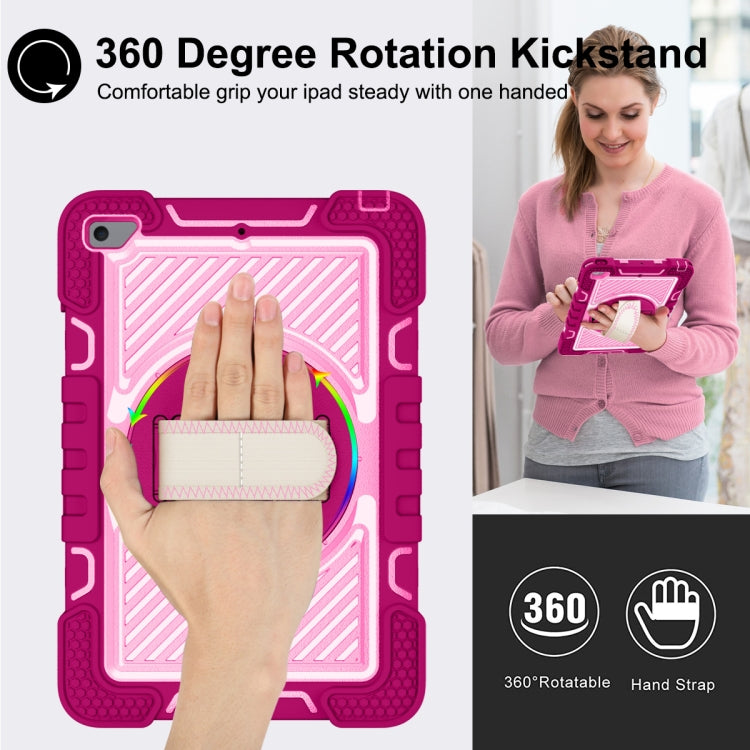 360 Degree Rotation Contrast Color Shockproof Silicone + PC Case with Holder & Hand Grip Strap & Shoulder Strap For iPad mini (2019) / 4(Rose Red+Pink) - iPad mini (2019) / mini 5 Cases by buy2fix | Online Shopping UK | buy2fix