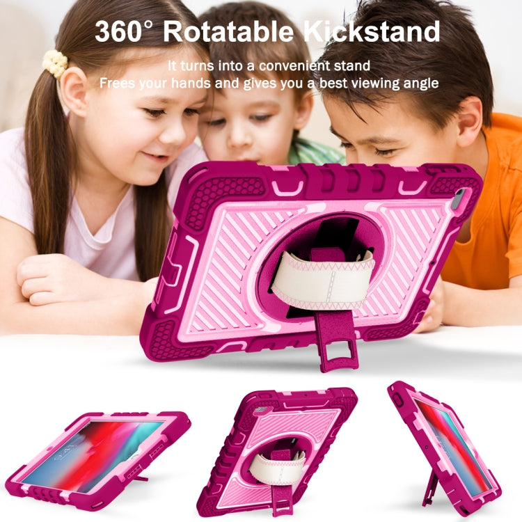 360 Degree Rotation Contrast Color Shockproof Silicone + PC Case with Holder & Hand Grip Strap & Shoulder Strap For iPad mini (2019) / 4(Rose Red+Pink) - iPad mini (2019) / mini 5 Cases by buy2fix | Online Shopping UK | buy2fix