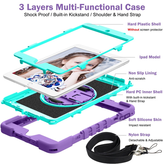 360 Degree Rotation Contrast Color Shockproof Silicone + PC Case with Holder & Hand Grip Strap & Shoulder Strap For iPad mini (2019) / 4(Purple+Mint Green) - iPad mini (2019) / mini 5 Cases by buy2fix | Online Shopping UK | buy2fix