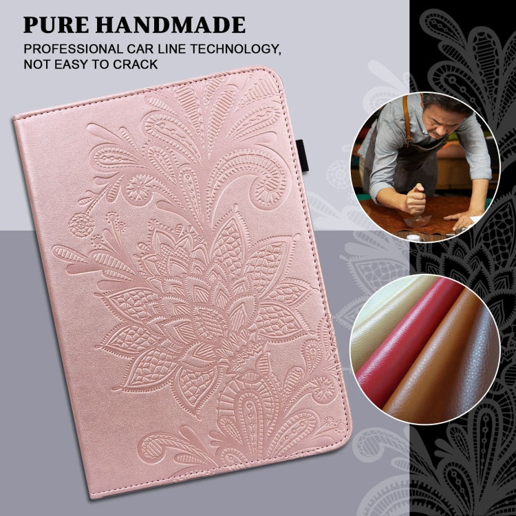 For Samsung Galaxy Tab S8 / Galaxy Tab S7 SM-T870/SM-T875/SM-T876B Lace Flower Embossing Pattern Horizontal Flip Leather Case with Holder & Card Slots & Wallet & Photo Frame(Rose Gold) by buy2fix