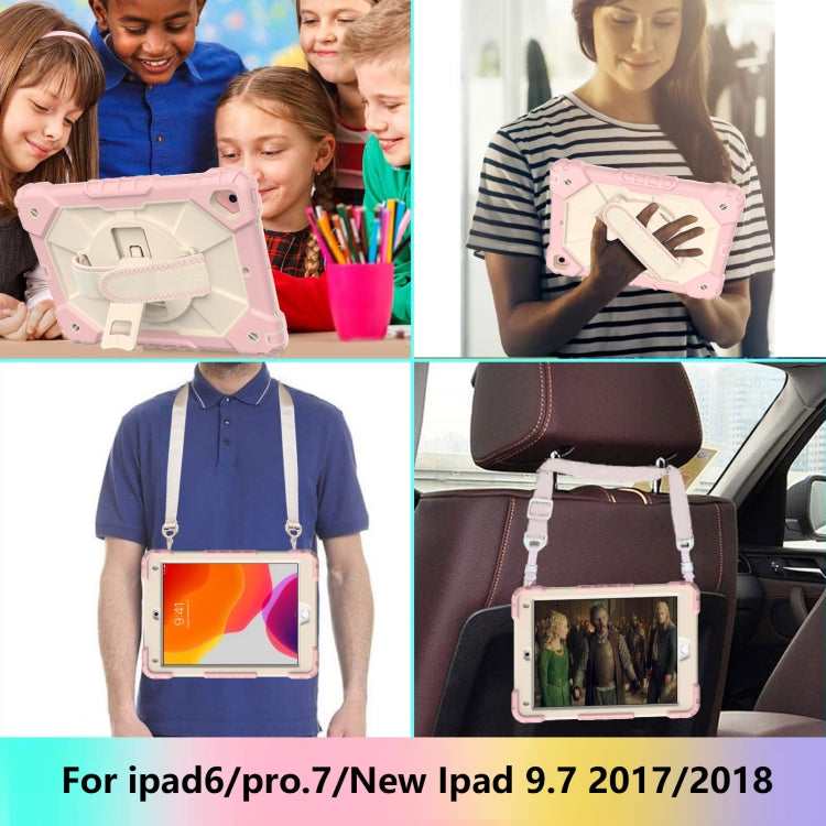 Contrast Color Robot Shockproof Silicon + PC Protective Case with Holder & Shoulder Strap For iPad 9.7 (2018) & (2017) / Air 2 / Air(Rose Gold+Beige) - iPad 9.7 (2018) & (2017) Cases by buy2fix | Online Shopping UK | buy2fix