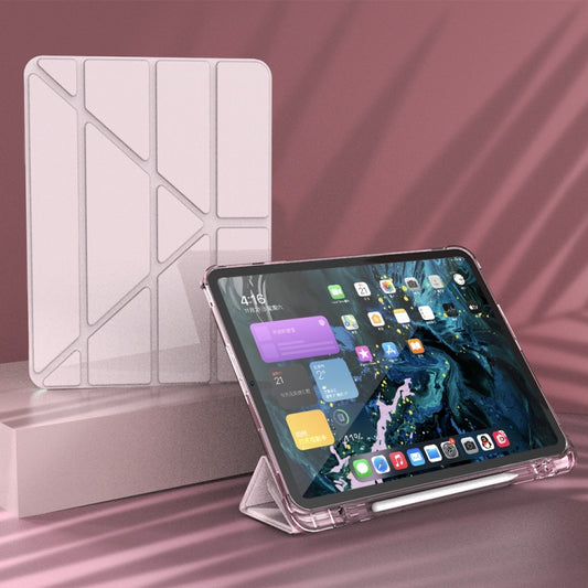 For iPad Pro 11 2022 / 2021 / 2020 Multi-folding Horizontal Flip PU Leather + TPU Aitbag Shockproof Half Paste Tablet Case with Holder & Pen Slot & Sleep / Wake-up Function(Cherry Pink) - iPad Pro 11 (2022/2021) Cases by buy2fix | Online Shopping UK | buy2fix