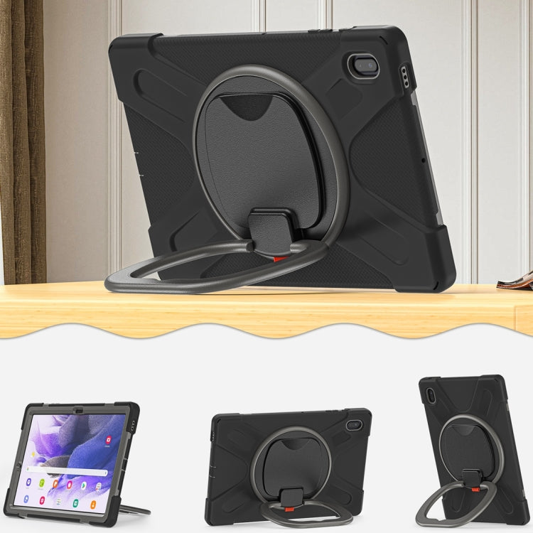 For Samsung Galaxy Tab S7 FE T730 Silicone + PC Protective Case with Holder & Shoulder Strap(Black+Grey) by buy2fix