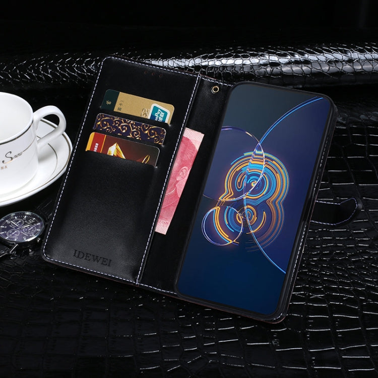 For Asus Zenfone 8 Flip idewei Crocodile Texture Horizontal Flip Leather Case with Holder & Card Slots & Wallet(Dark Blue) - ASUS Cases by idewei | Online Shopping UK | buy2fix