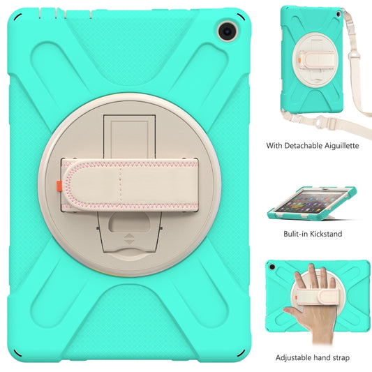 For Amazon Kindle Fire HD 10 2021 Silicone + PC Protective Case with Holder & Shoulder Strap(Mint Green) - Amazon by buy2fix | Online Shopping UK | buy2fix