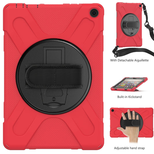 For Amazon Kindle Fire HD 10 2021 Silicone + PC Protective Case with Holder & Shoulder Strap(Red) - Amazon by buy2fix | Online Shopping UK | buy2fix