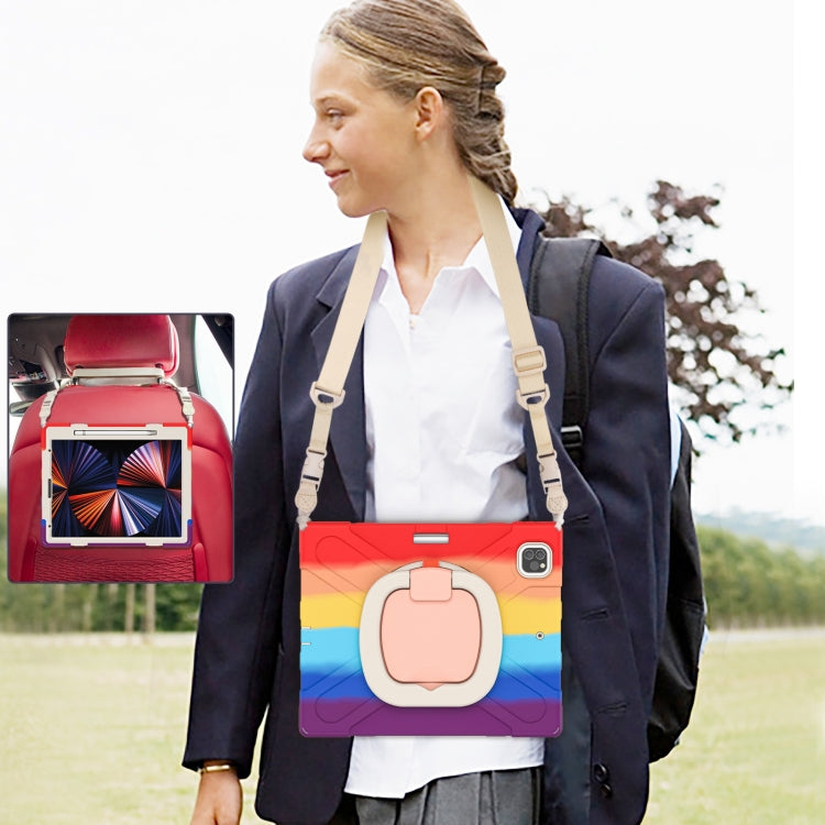 For iPad Pro 12.9 2022 / 2021 Silicone + PC Protective Tablet Case with Holder & Shoulder Strap(Colorful Red) - iPad Pro 12.9 (2022/2021) Cases by buy2fix | Online Shopping UK | buy2fix