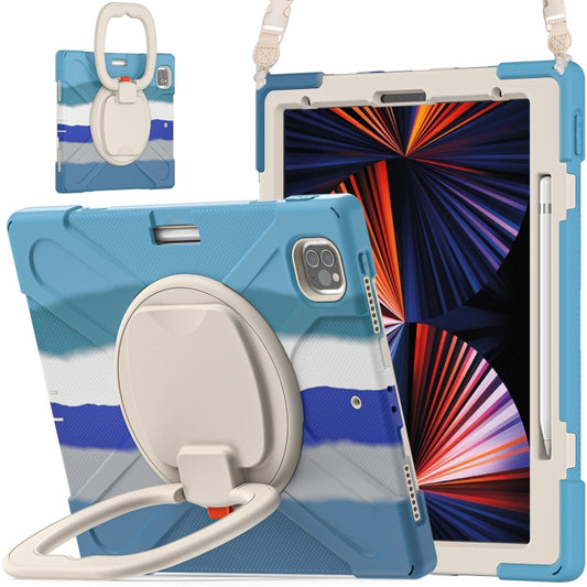 For iPad Pro 12.9 2022 / 2021 Silicone + PC Protective Tablet Case with Holder & Shoulder Strap(Colorful Blue) - iPad Pro 12.9 (2022/2021) Cases by buy2fix | Online Shopping UK | buy2fix