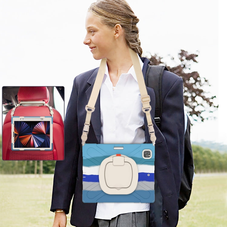 For iPad Pro 12.9 2022 / 2021 Silicone + PC Protective Tablet Case with Holder & Shoulder Strap(Colorful Blue) - iPad Pro 12.9 (2022/2021) Cases by buy2fix | Online Shopping UK | buy2fix