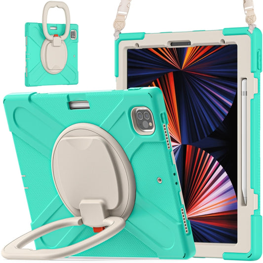For iPad Pro 12.9 2022 / 2021 Silicone + PC Protective Tablet Case with Holder & Shoulder Strap(Mint Green) - iPad Pro 12.9 (2022/2021) Cases by buy2fix | Online Shopping UK | buy2fix