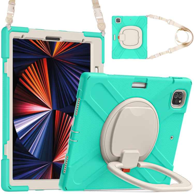 For iPad Pro 12.9 2022 / 2021 Silicone + PC Protective Tablet Case with Holder & Shoulder Strap(Mint Green) - iPad Pro 12.9 (2022/2021) Cases by buy2fix | Online Shopping UK | buy2fix