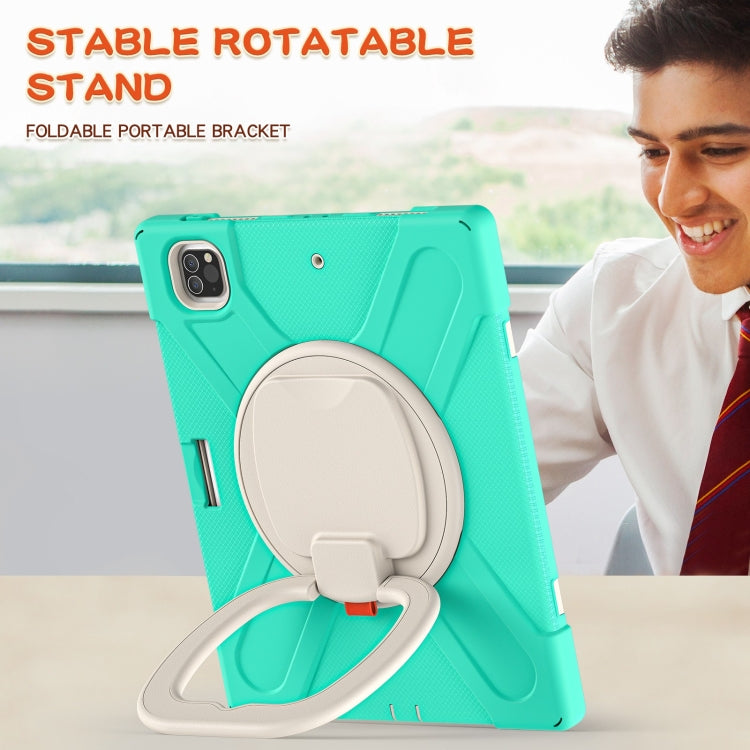 For iPad Pro 12.9 2022 / 2021 Silicone + PC Protective Tablet Case with Holder & Shoulder Strap(Mint Green) - iPad Pro 12.9 (2022/2021) Cases by buy2fix | Online Shopping UK | buy2fix