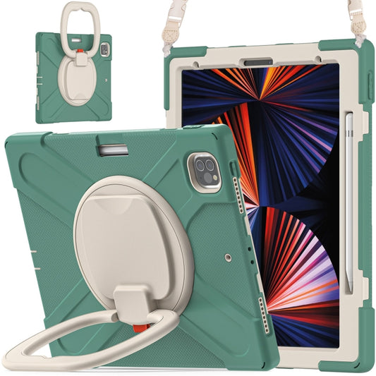 For iPad Pro 12.9 2022 / 2021 Silicone + PC Protective Tablet Case with Holder & Shoulder Strap(Emerald Green) - iPad Pro 12.9 (2022/2021) Cases by buy2fix | Online Shopping UK | buy2fix