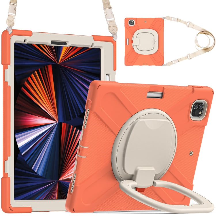 For iPad Pro 12.9 2022 / 2021 Silicone + PC Protective Tablet Case with Holder & Shoulder Strap(Living Coral) - iPad Pro 12.9 (2022/2021) Cases by buy2fix | Online Shopping UK | buy2fix