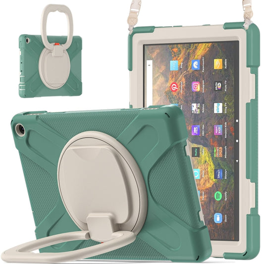 Silicone + PC Protective Case with Holder & Shoulder Strap For Amazon Kindle Fire HD 10 2021(Emerald Green) - Amazon by buy2fix | Online Shopping UK | buy2fix
