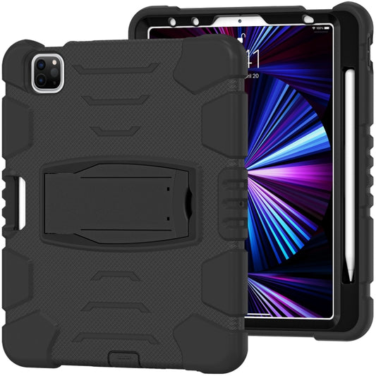 For iPad Pro 11 2022 / 2021 / 2020 / 2018 3-Layer Protection Screen Frame + PC + Silicone Shockproof Combination Tablet Case with Holder(Black+Black) - iPad Pro 11 (2022/2021) Cases by buy2fix | Online Shopping UK | buy2fix